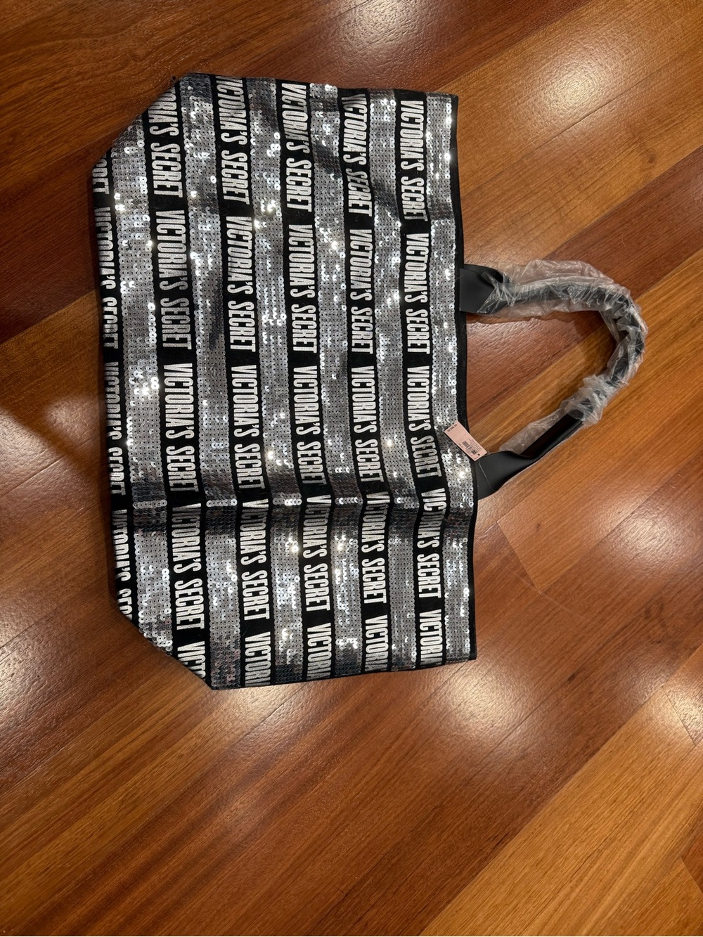 Victoria's Secret Black and Silver Sequin Logo Tote